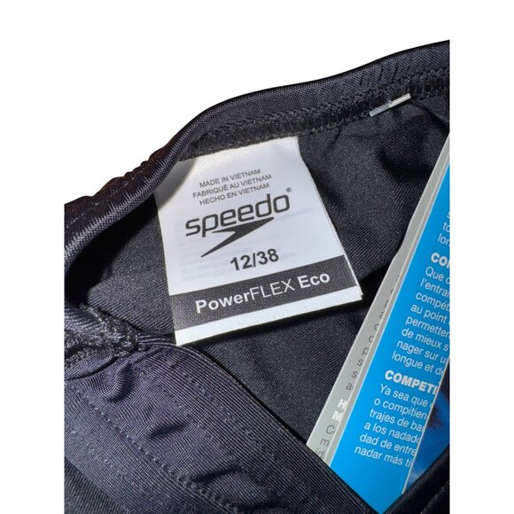Speedo Powerflex Eco Black Swimsuit‎ Size 12/38 Swim Athletic Sports Pool Beach - Picture 5 of 10